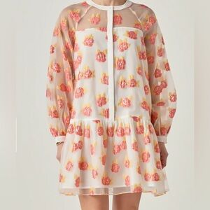Never worn English Factory Floral Sheer Dress with Orange and Yellow Accents